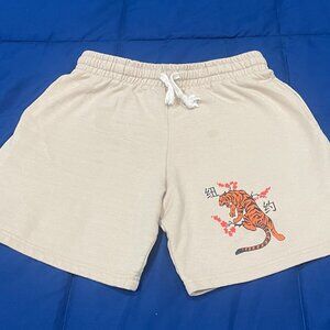 Bowery Supply Co. Japanese Tiger Graphic Shorts - Size Medium - Cream/Sand